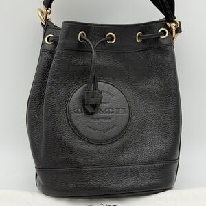 Coach Dempsey Drawstring Bucket Bag Black Pebbled Leather Crossbody C4100